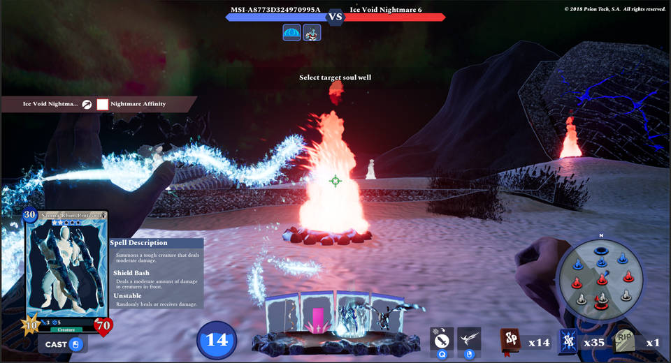 Slide 5: Image of the Soul Caster's hand casting a spell on an offensive Soul Well (red flame) on the center of the screen